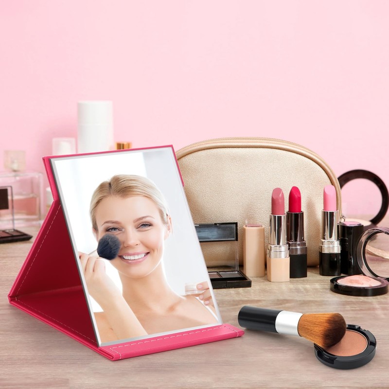 3 Pack Portable Folding Makeup Mirror with Stand 8x6 Inches PU Leather Travel... gallery