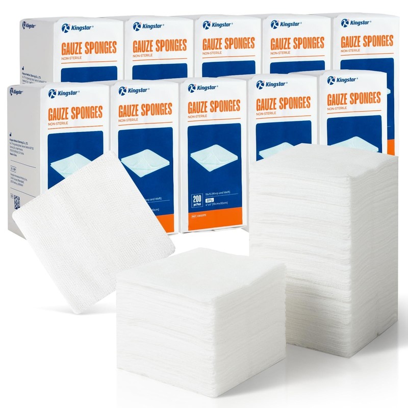 2000 Pack 4x4 Inch 8-Ply Cotton Gauze Sponges - Absorbent Wound Care Pads gallery