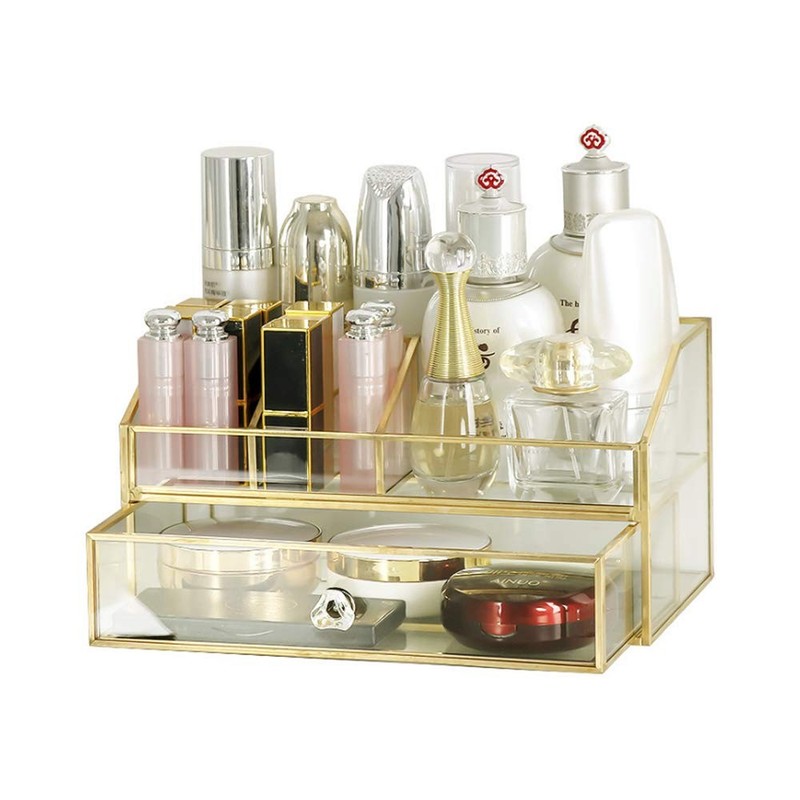 YUEHUA Glass Makeup Organizer, Clear Makeup Brush Organizer Jewelry Display B…