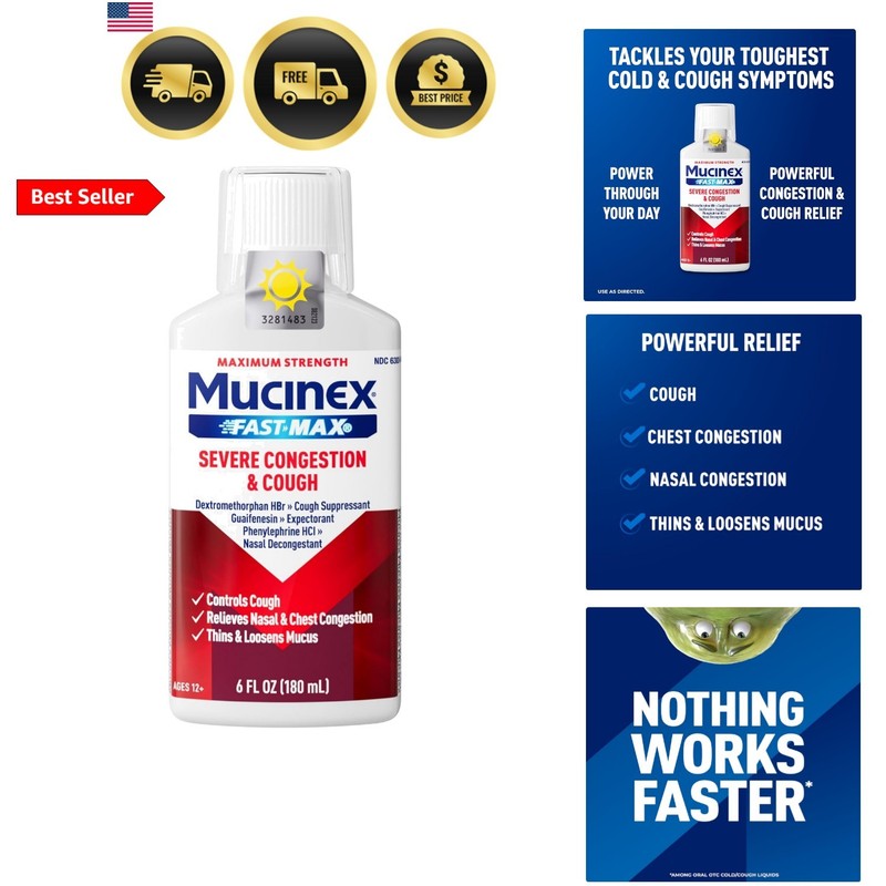 Fast-Max Severe Congestion & Cough Medicine, Maximum Strength Symptom Relief,…