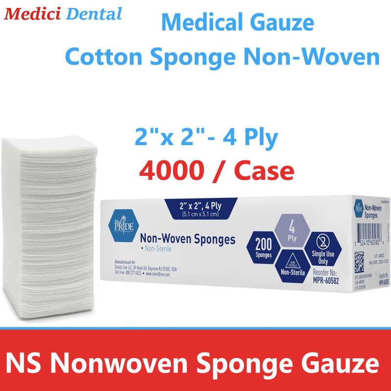 Medical DENTAL Gauze Sponge Non-Woven Sponges -Cotton – 2×2 – 4 Ply – 4000/Cs.