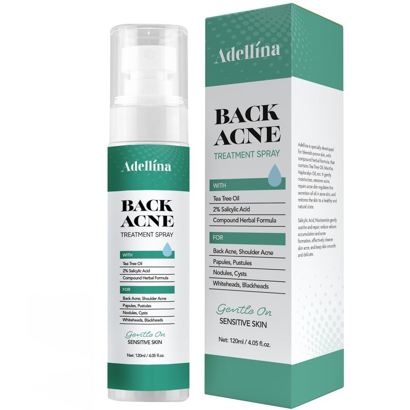 Adellina Back Acne Spray, Body Acne Treatment with Salicylic Acid, Tea Tree O…