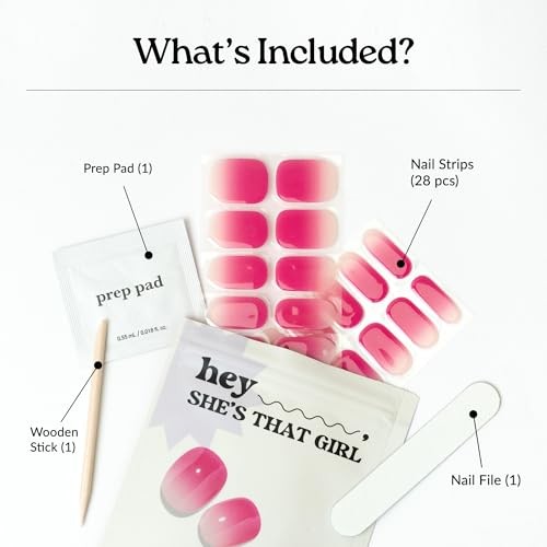 Semi Cured Gel Nail Strips | No LED Lamp Needed |Pink, Ombre | Easy Apply & gallery