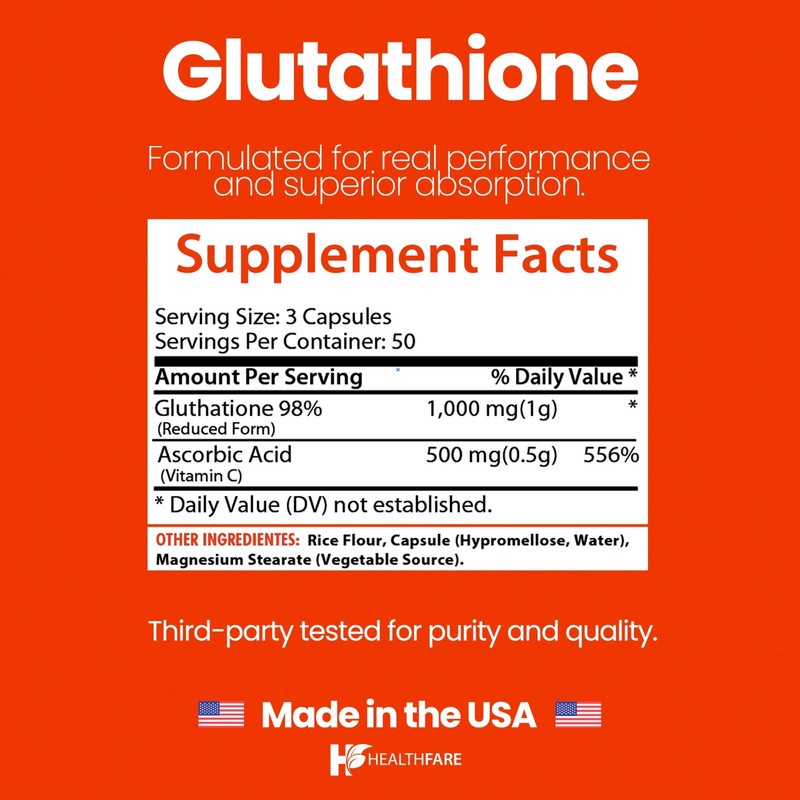 Healthfare Glutathione 1000mg GSH L-Glutathione Reduced 150 Capsules Antioxidant gallery