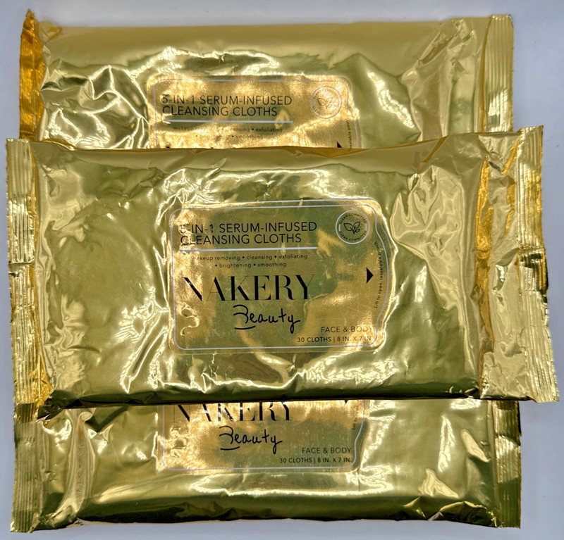 3x Nakery 5-In-1 Serum Infused Cleansing Face And Body Cloths 30 Count