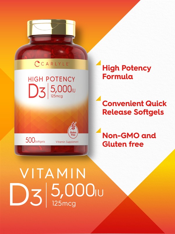 Vitamin D3 5000IU | 500 Softgels | Value Size, Non-GMO, Gluten Free | by Carlyle gallery