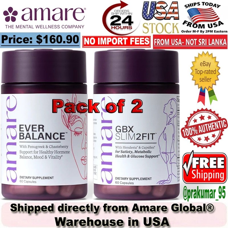Amare Ever Balance & GBX Slim2Fit Combo Weight Loss Hormone Support 120 Caps 🔥