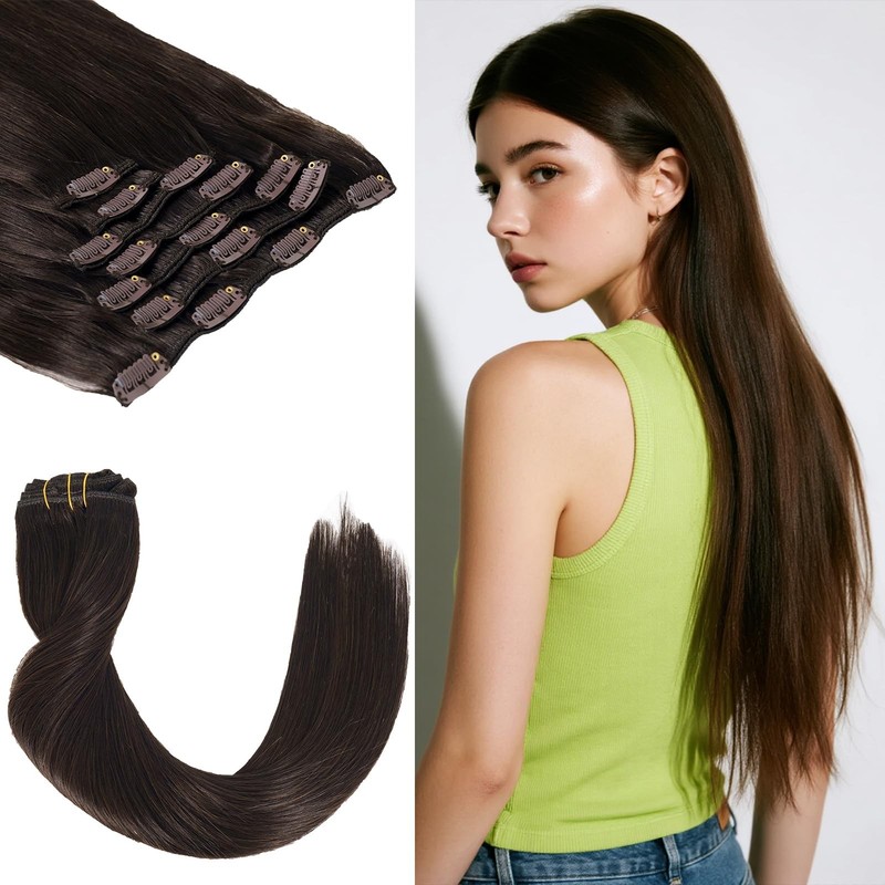Luxetress Clip In Hair Extensions Real Human Hair 18 Inch 120G 7Pcs Remy