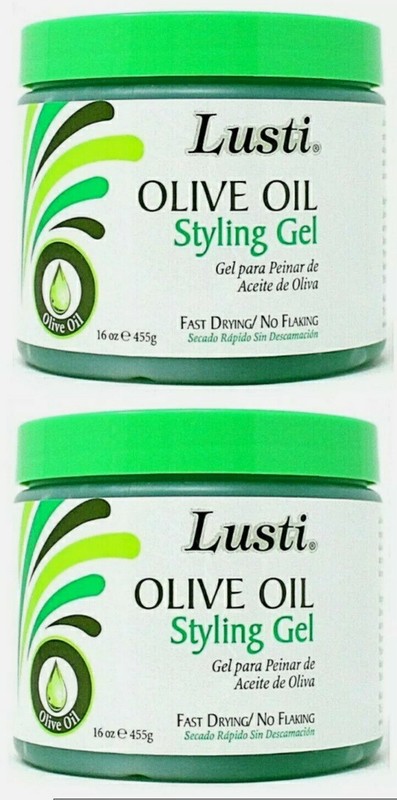 ( LOT 2 ) LUSTI OLIVE OIL STYLING GEL FAST DRYING NO FLAKING 16 oz MADE IN USA
