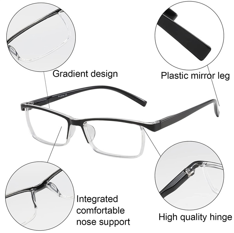 4 Pack Reading Glasses Readers Men Women Square Frame Spring Hinge Unisex Pairs gallery