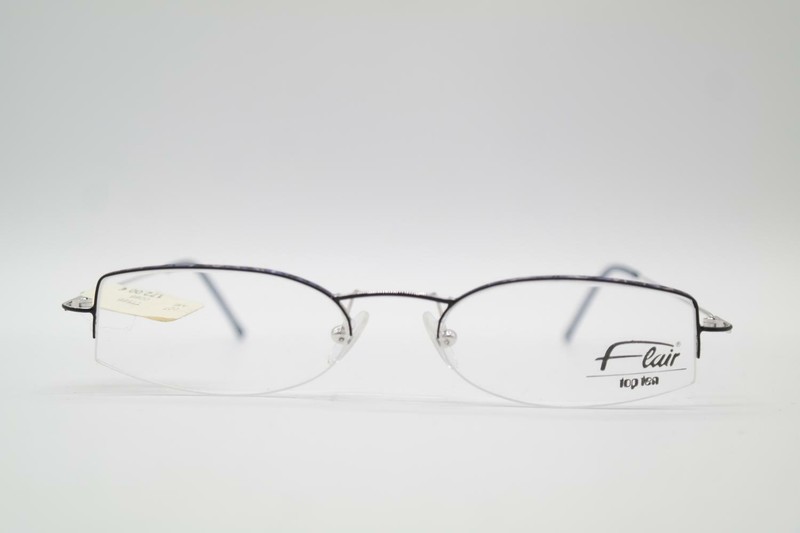 Vintage Flair Top Ten 566 Silver Black Blue Half Rim Glasses Frame NOS