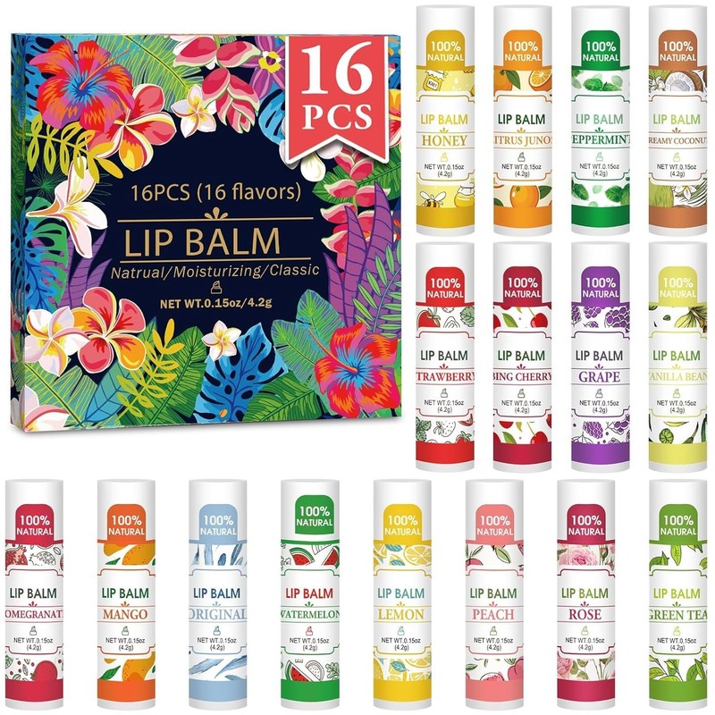 128 Pack Natural Lip Balm Bulk Moisturizing Chapstick Vitamin E 16 Flavors
