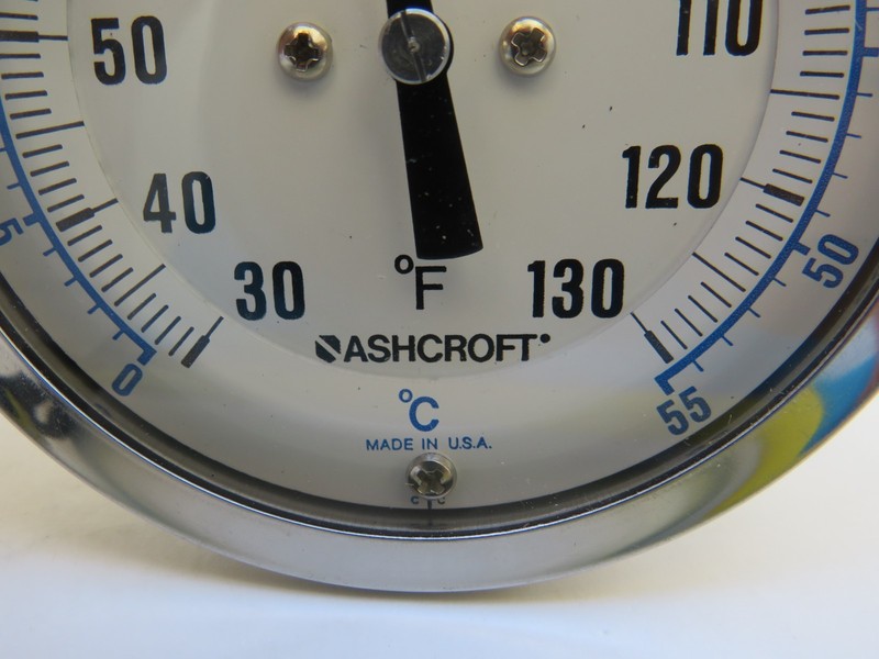 Ashcroft Bi Metal thermometer 3 Inch 30 - 130F 0 55 C 1/2 NPT Back Connect gallery