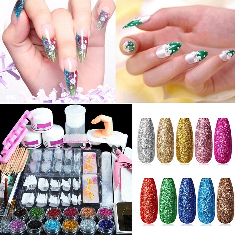 Acrylic Nail Kit Acrylic Powder Glitter Nail Art Manicure Tool Tips Brush Set US gallery