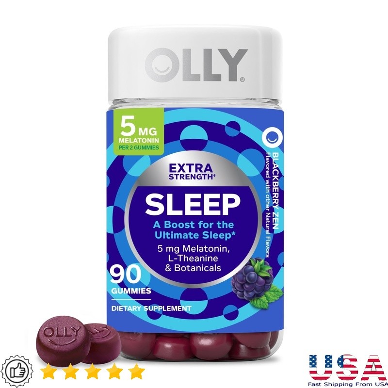 Extra Strength Sleep Gummies 5mg Melatonin L-Theanine Blackberry Support 90 Ct