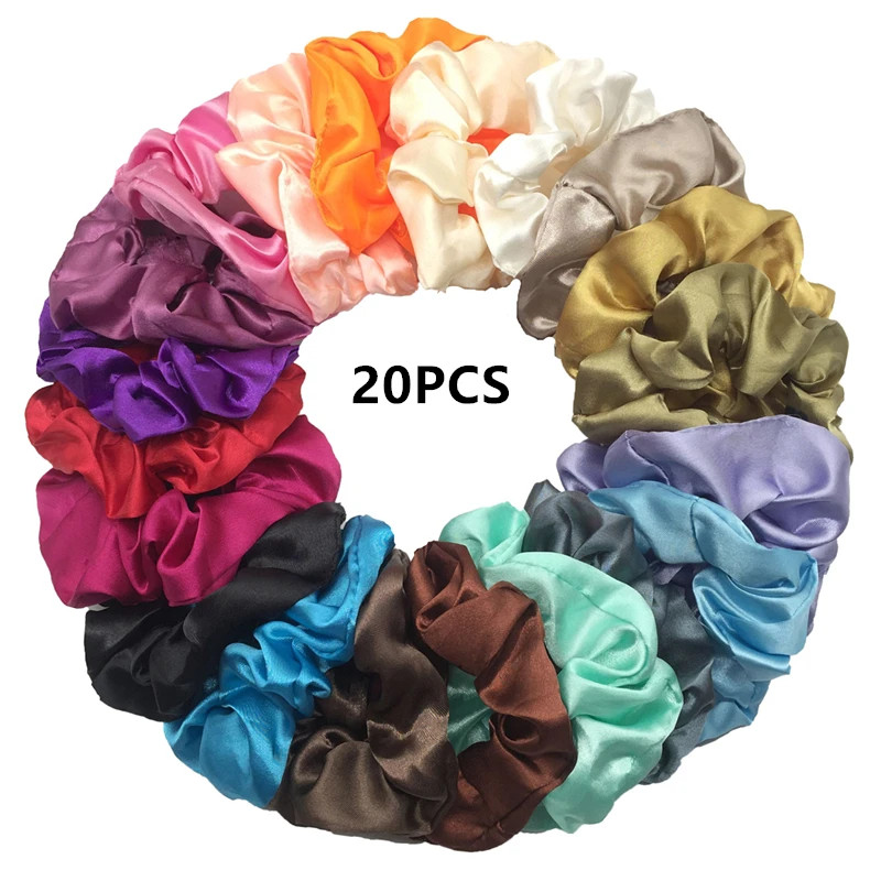 25 Pcs Satin Scrunchies Elastic Hair Ties Women Solid Color Hair Bands