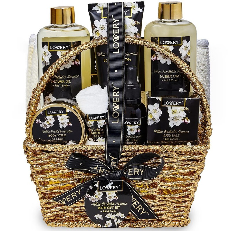 Lovery White Orchid & Jasmine Bath & Body Gift Set 9pc Spa Basket NEW Sealed