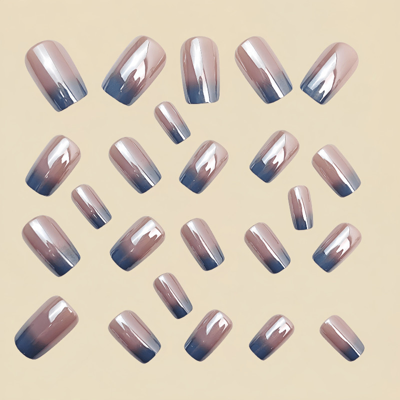 48pcs Long Coffin Nude Silver Chrome Metallic Gradient Glossy Press on Nails gallery