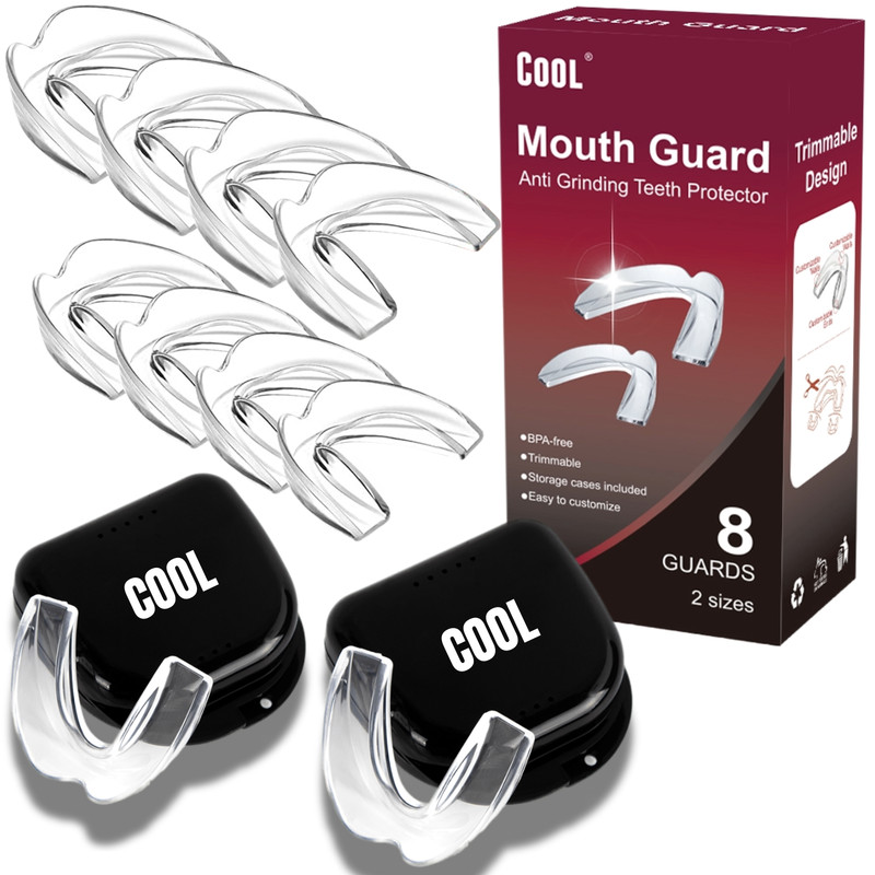 Anti Grinding Night Mouth Guard 2 Sizes 8 Pcs Bonus 2 Travel Cases Trimmable