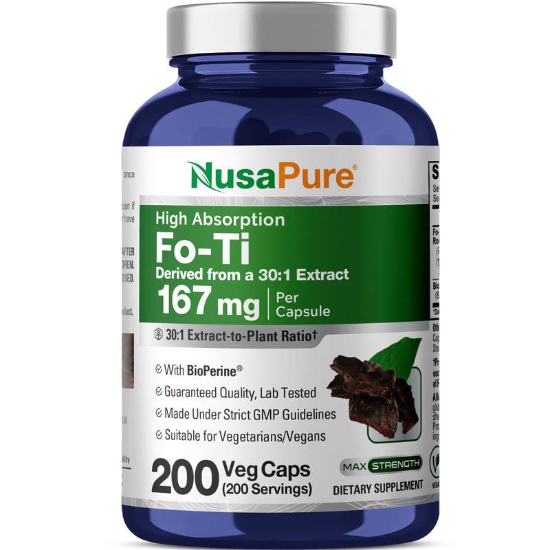 Nusapure Fo-Ti Capsules 167 Mg 200 Veg Capsules Non-Gmo Vegan