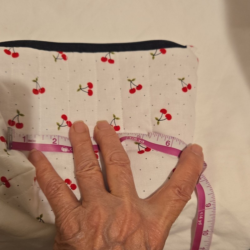 White Cherry Print Fabric Zipper Makeup Bag Pouch Set Red Gingham Lining gallery