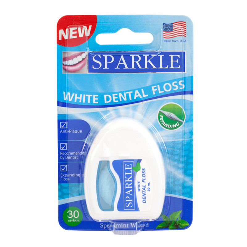 Dental Floss Silky Waxed Expanding Expandable Sparkle White Spearmint Flavor 30m