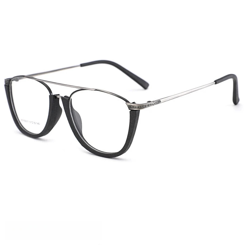 Retro Eyeglasses Frames Men Women Acetate+Metal Wood Grain Design Oval Glasses