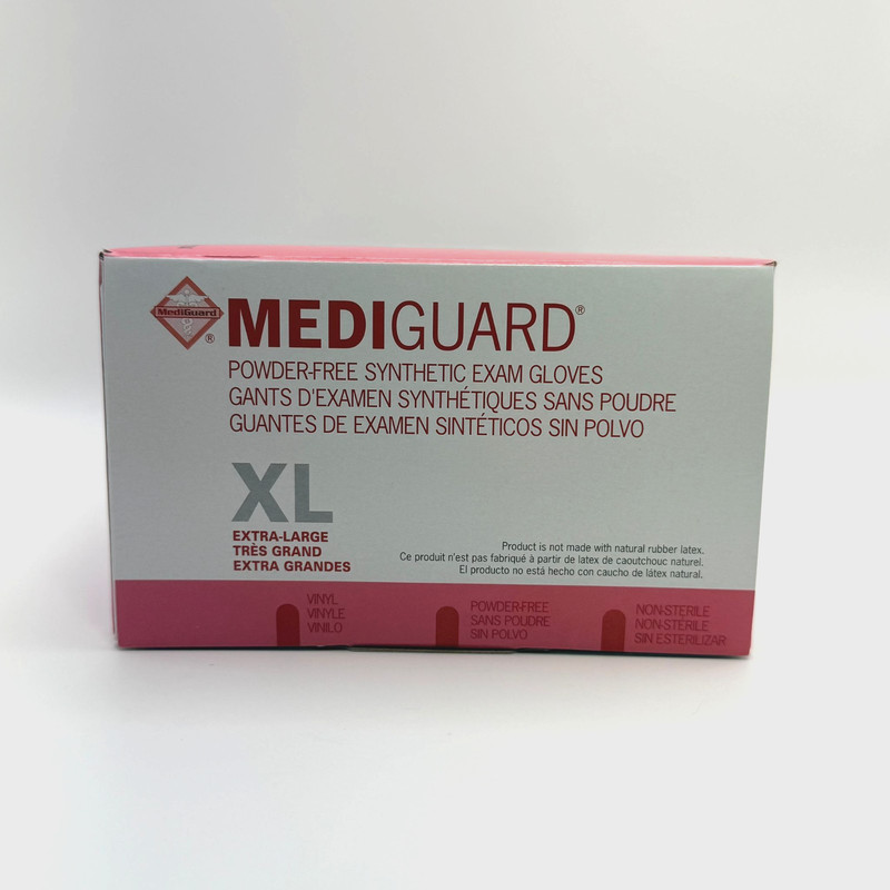 Mediguard Powder-Free Clear Vinyl Exam Gloves, Size XL, Box of 130