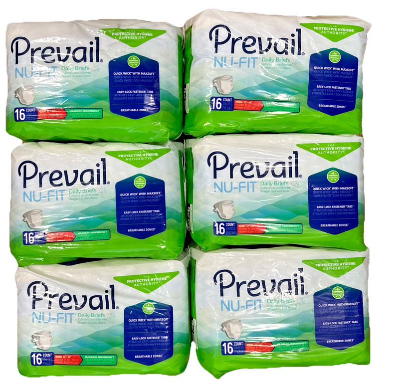 Prevail Per Fit Adult Daily Briefs Diapers Medium 32 – 44” 6 Packs Of 16