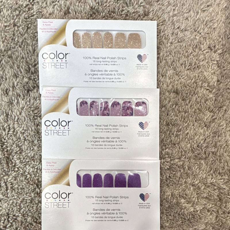 1-in-4 Color Street Nail Polish Strips Lot of 3 Purple Gold Glitter