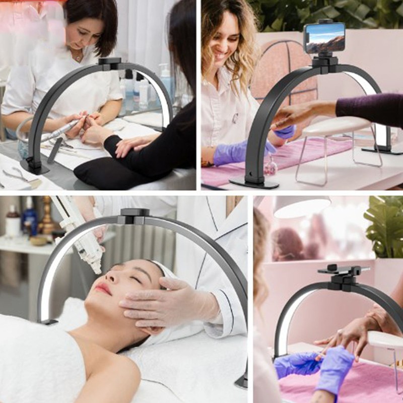 (US Plug 100‑240V)Half Moon Nail Desk Light With Phone Holder 38W 3000‑6000K