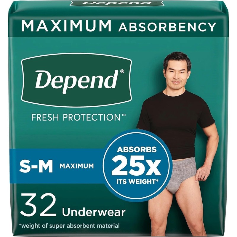 Depend Fresh Protection, Incontinence Underwear for Men S-M, 32 CT (2-Pack)