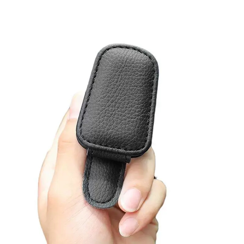 NEW Magnetic Leather Sunglasses Holder for Car Sun Visor Eyeglass Hanger Clip