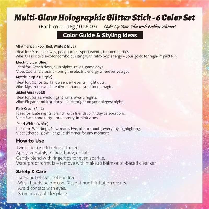 Body Glitter Stick 6 Pack Red White and Blue Face & Hair Glitter with Chunky... gallery