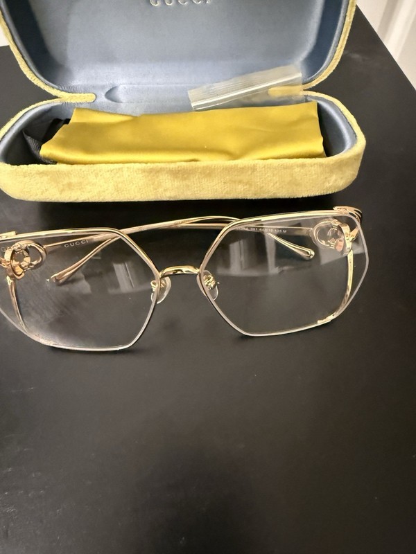 Gucci GG 0553O 001 Gold Metal Square Full Rim Eyeglasses Frames 54-16-135