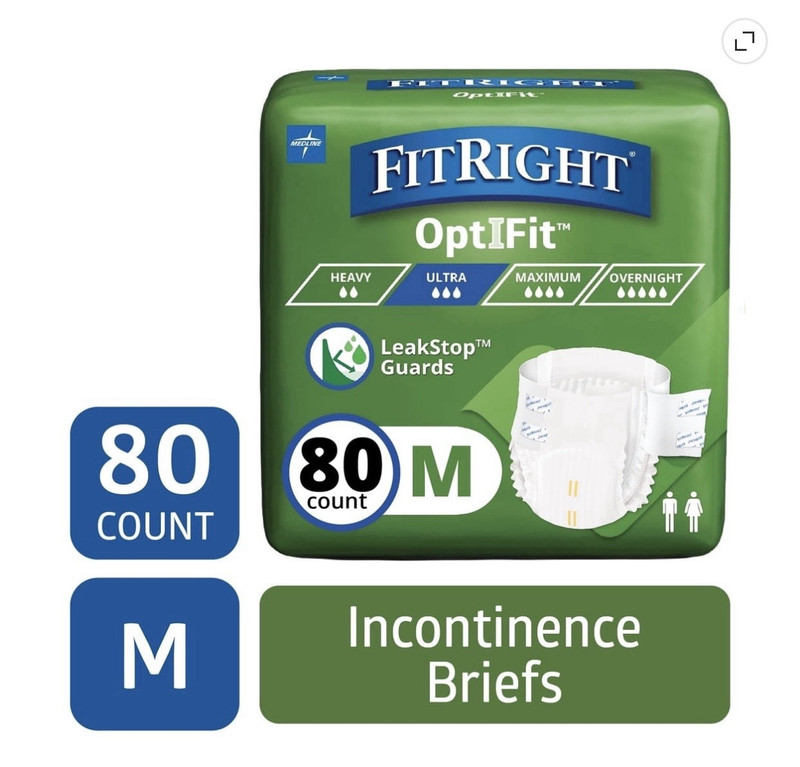 FitRight OptiFit Ultra Incontinence Briefs M LeakStop Guards 80 White