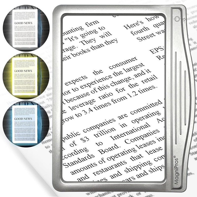 3X LED Page Magnifier for Reading, 6x8 inches, Silver, Eye Care, Senior gallery
