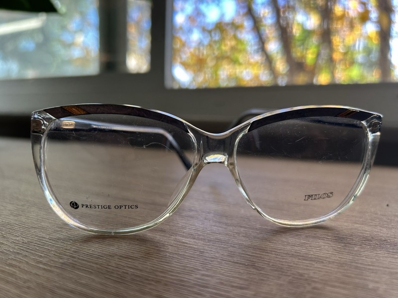 FILOs Eyeglasses Frame, Retro Style, Clear W/ Silver And Engraved Details, 54-16