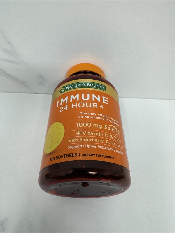 Nature's Bounty Immune 24 Hour+ Vitamin C, D, Zinc 120 Softgels Exp 06/2026 New gallery
