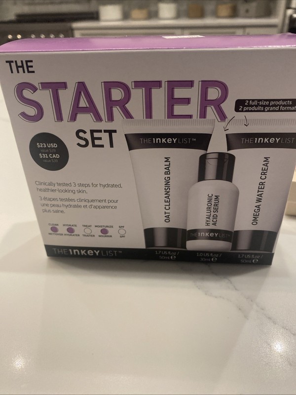 The Inkey List Starter Set-Oat Cleansing Balm Hyaluronic Serum Omega WaterCream