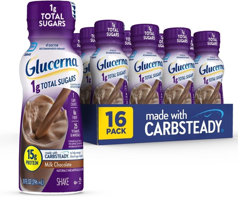 Glucerna 1g Sugars 15g Protein Shake Milk Chocolate 16 Pack 10 oz BB 01/01/2027