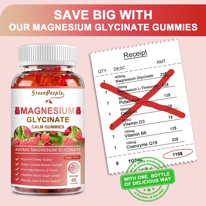 400mg Magnesium Glycinate Gummies Improve Sleep Promotes Cognition & Focus 60pcs gallery