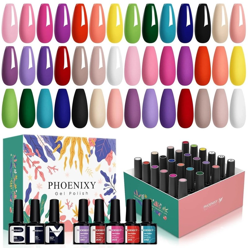 24 PCS Gel Nail Polish, Purple Colors Gel Nail Polish Set with Base Glossy Matte