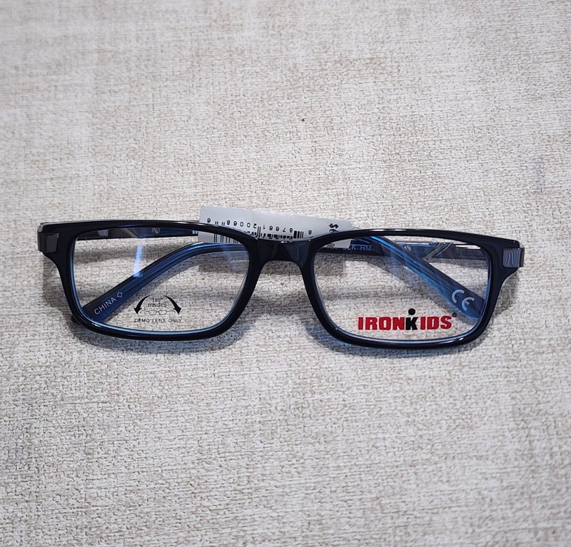 IRON KIDS IKB901 BLK Black Blue Unisex Kids Rectangle Eyeglasses 48-16-130