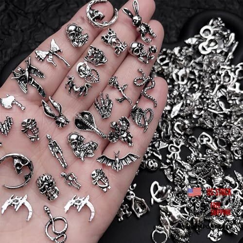 50 Pcs Halloween Nail Charms Retro Alloy Bat Snake Skeleton Nail Halloween-2