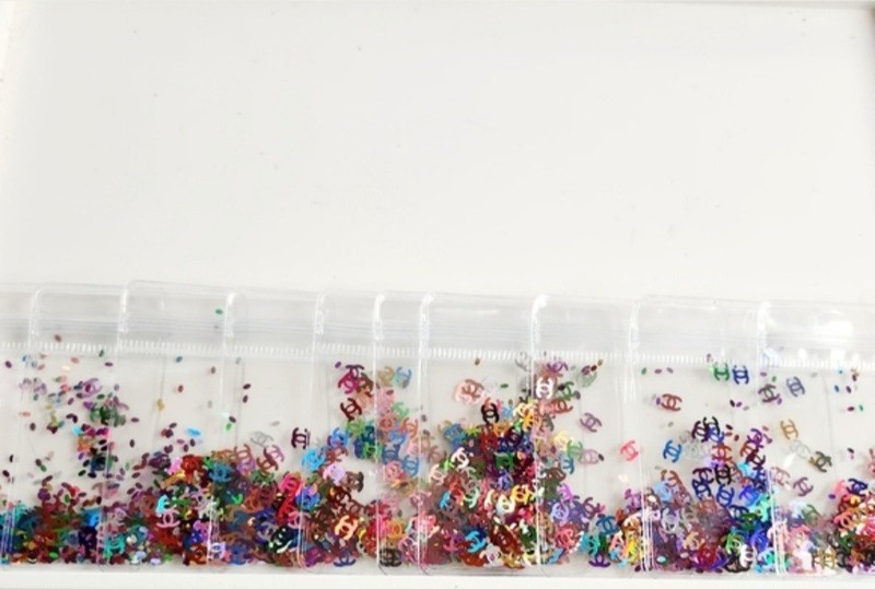 NWT NAIL ART DESIGN MULTICOLORED MIXTURE FLAT METALLIC FOIL LUXURY LOGO SEQUINS gallery