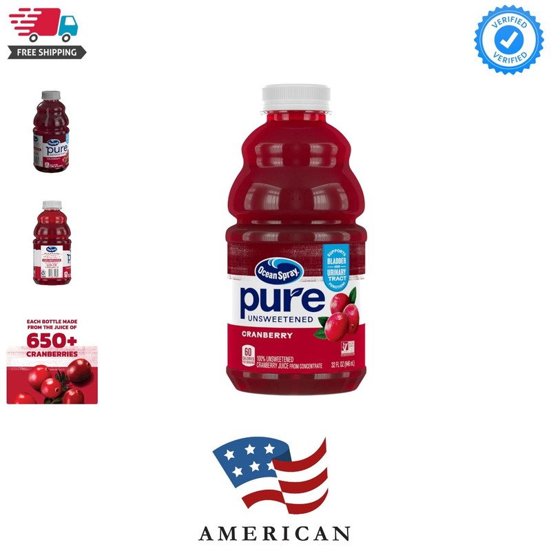 Pure Unsweetened Cranberry, 100% Cranberry Juice From Concentrate, 32 Fl Oz B…