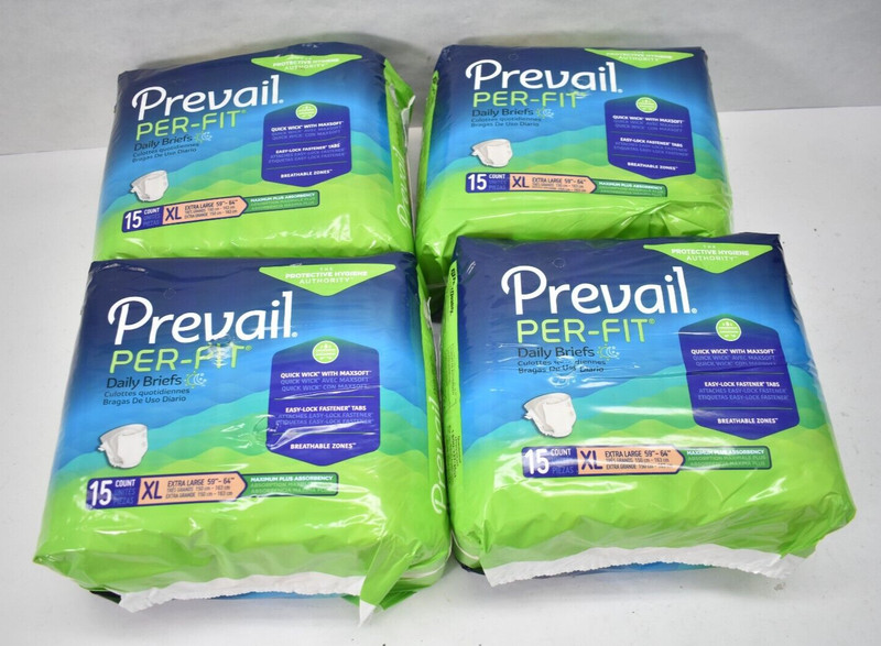 Lot of 60 Prevail Per-Fit Daily Briefs XL Size 59″ To 64″ Waist Disposable