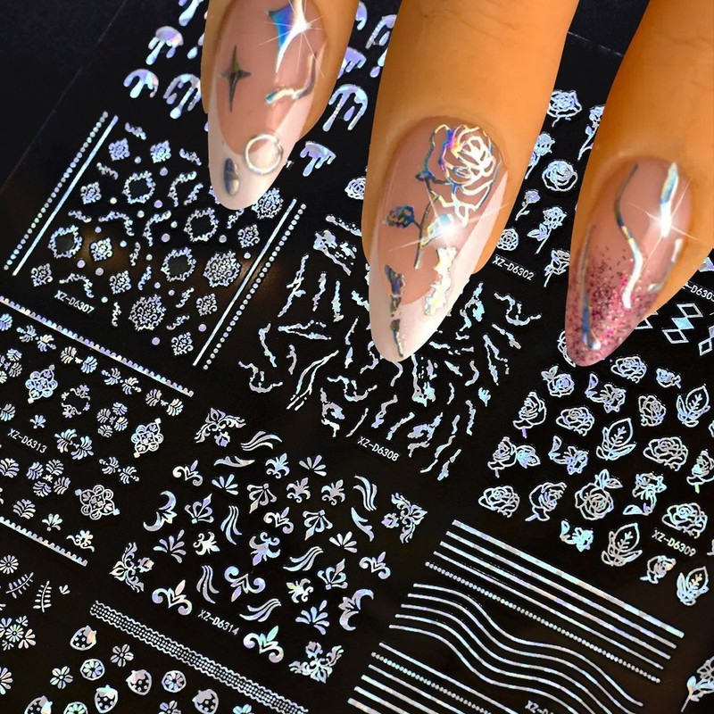 30Pcs Set Nail Art Stickers Decal Flower Lace Rose Heart Slider Manicure N363 gallery