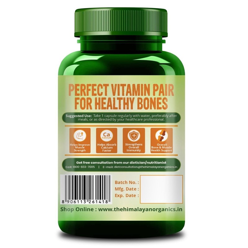Himalayan Organics Plant Based 600iU Supplement | Vitamin D3(Lichen) + K2 120cap gallery
